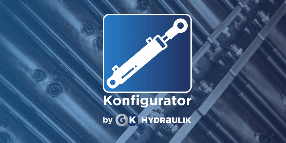 Symbol für Hydraulikzylinder-Konfigurator von GK Hydraulik auf technischem Hintergrund